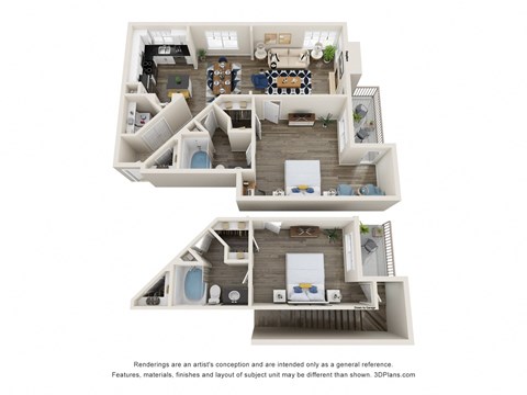 Floor plan for 1 bed, 1 bath, 735 sqft